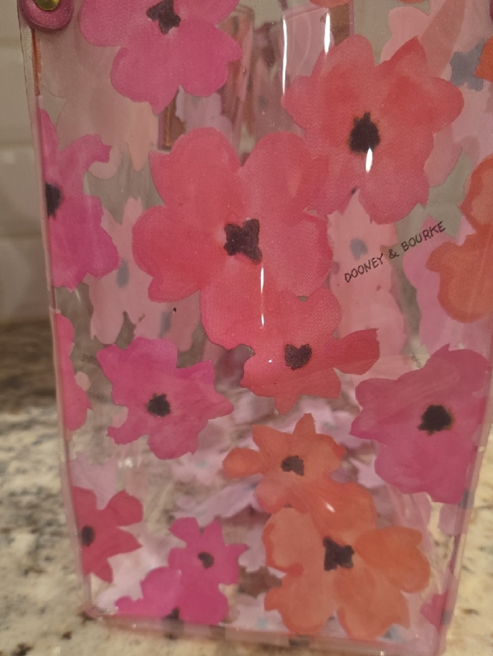 Beautiful Dooney And Bourke Pink Floral Clear Shopper with Leather Handles - Picture 10 of 16